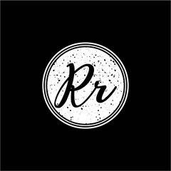 R R Initial Handwriting In Black and White Circle Frame Design