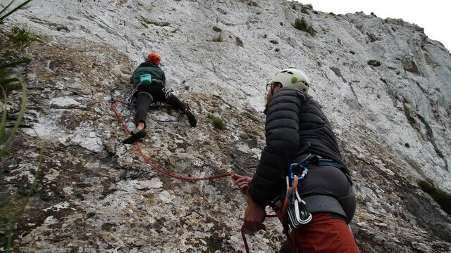 Friends climbing in Betlem, Mallorca, Spain.
High angle, parallax movement, 4K 60p.