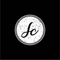 S C Initial Handwriting In Black and White Circle Frame Design