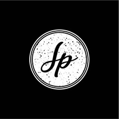 S P Initial Handwriting In Black and White Circle Frame Design