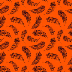 Peacock bird feathers seamless pattern. Vector stock illustration eps10
