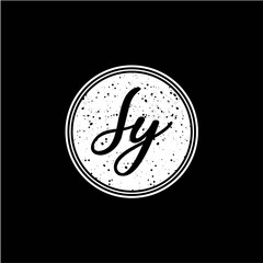 S Y Initial Handwriting In Black and White Circle Frame Design