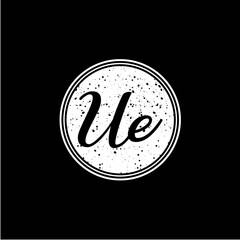 U E Initial Handwriting In Black and White Circle Frame Design