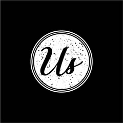 U S Initial Handwriting In Black and White Circle Frame Design