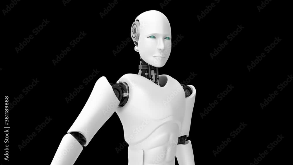 Aufkleber futuristic robot, artificial intelligence cgi work on black and green background . robotic man 3d re