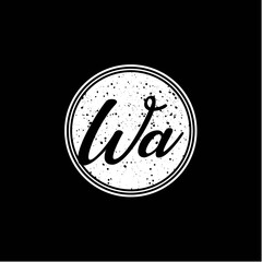 W A Initial Handwriting In Black and White Circle Frame Design
