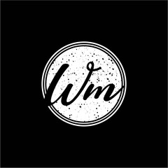 W M Initial Handwriting In Black and White Circle Frame Design