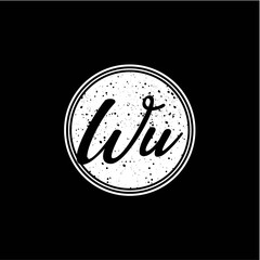 W U Initial Handwriting In Black and White Circle Frame Design