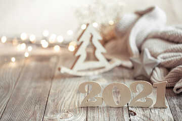 New year 2021 holiday background with new year decor