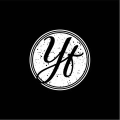 Y F Initial Handwriting In Black and White Circle Frame Design