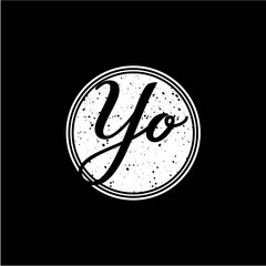Y O Initial Handwriting In Black and White Circle Frame Design