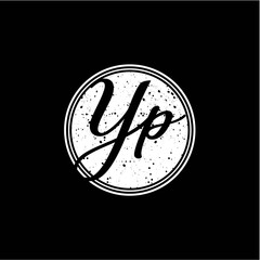 Y P Initial Handwriting In Black and White Circle Frame Design