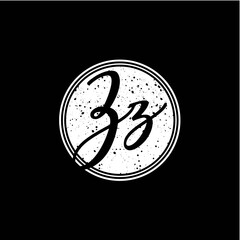 Z Z Initial Handwriting In Black and White Circle Frame Design