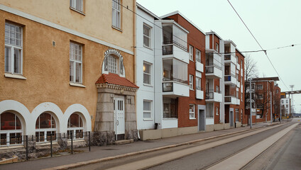 Fototapeta na wymiar beautiful old streets of Helsinki city in Finland 