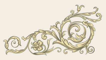 Baroque golden elements. Swirls for design. Vintage print.