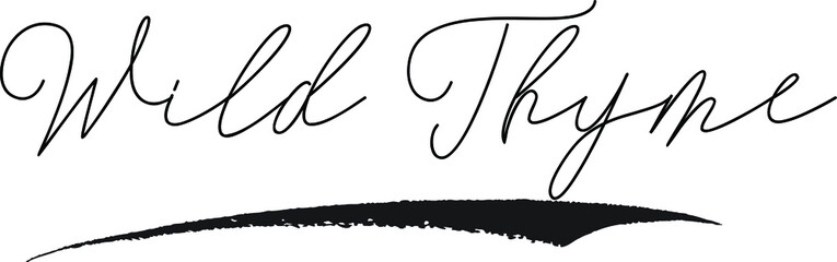 Wild Thyme Calligraphy White Color Text On Black Background