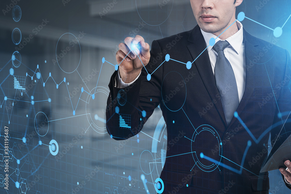 Aufkleber man using network interface in office