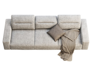 Modern gray fabric sofa with adjustable backrest. 3d render
