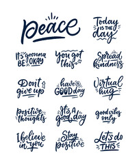 Set with Positive lettering slogans in modern style. Elements for posters, prints and fashion design. Hand drawn calligraphy quotes. Vector illustration.