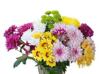 Obraz na płótnie Canvas multicolor chrysanthemum flowers in vase closse up