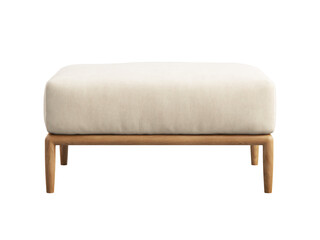 Light beige fabric ottoman with wooden legs. 3d render