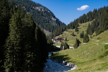 Fototapeta na wymiar Beautiful idyllic landscape in the Austrian mountains with houses
