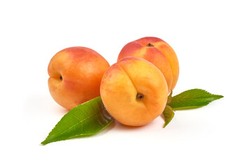 Fresh peaches, isolated on white background