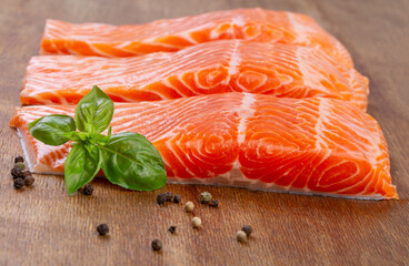 Three pieces of fresh raw salmon