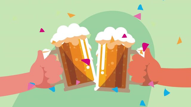 hands with beers jars animation