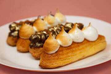 Exciting view of delicious eclairs