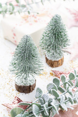 Christmas tree composition on bokeh background.