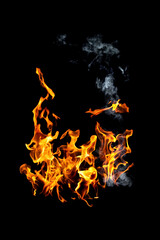 Fire flames on black background, isolated