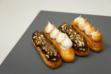 Exciting view of delicious eclairs