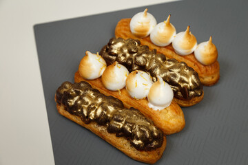 Exciting view of delicious eclairs