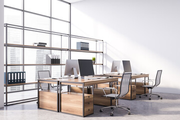 Stylish white open space office corner