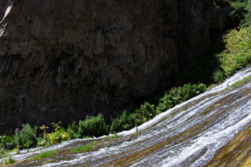 Panorama of Jermuk waterfall on Arpa river in Armenia