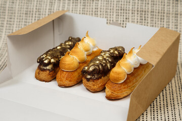 Exciting view of delicious eclairs