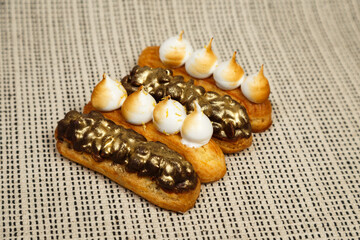 Exciting view of delicious eclairs