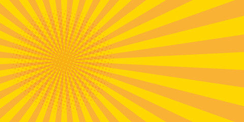 Vintage pop art banner with yellow pop art on halftone light background for wallpaper design. Banner vector illustration. Stock vector.