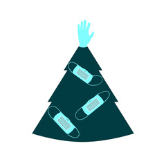 Christmas tree with protective masks and gloves