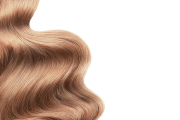 Brown shiny hair isolated on white. Background with copy space