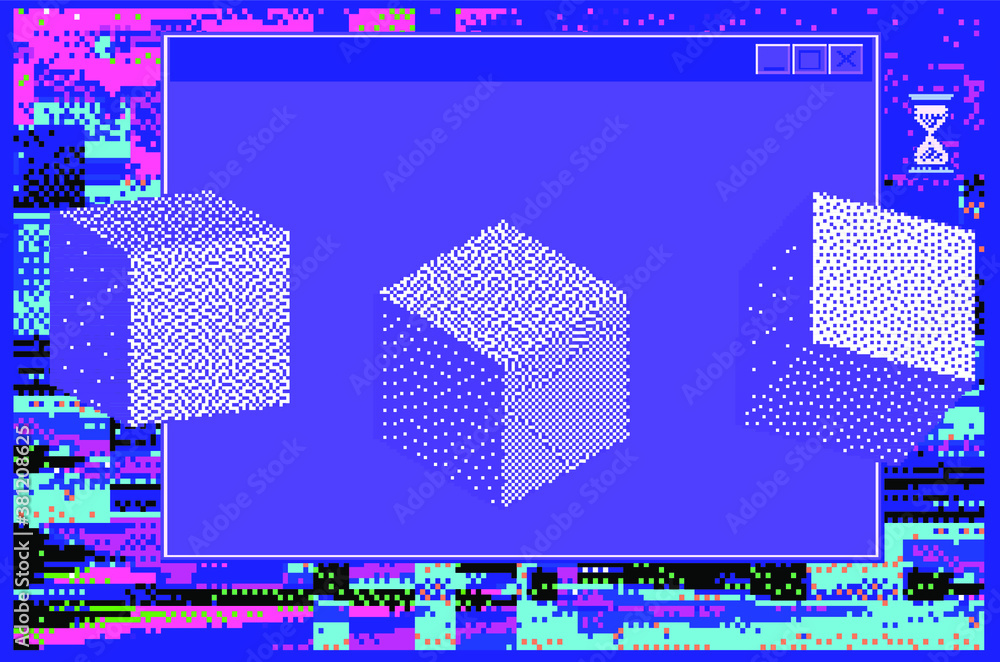 Poster glitch datamoshing camera effect. retro vhs background like in old video tape rewind or no signal tv