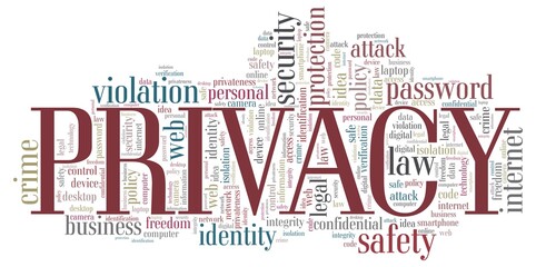 Privacy vector illustration word cloud isolated on a white background.