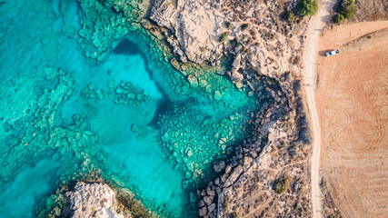 Road and beach landscape from above