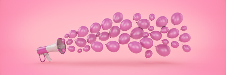 megaphone with balloons. 3d rendering