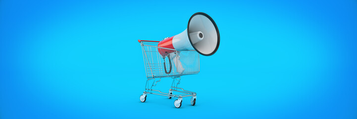 megaphone isolated, shopping offer concept. 3d rendering