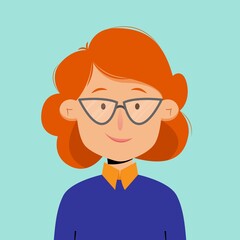 Avatar portrait of a young woman with glasses. Vector illustration in flat style