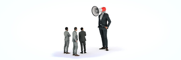 Fototapeta premium businessman with a megaphone instead of his head. 3d rendering