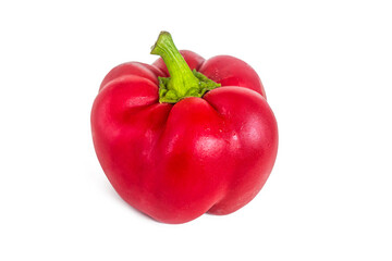 Red bell pepper with green stalk and moist shiny skin