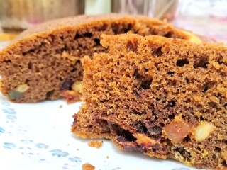 Brown Plum Cake. Selective Focus